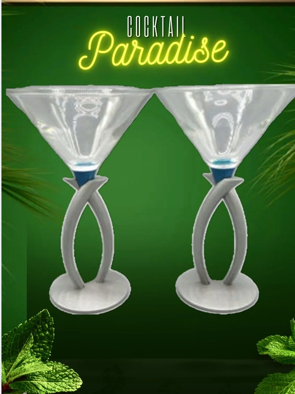 4 - Bombay Sapphire Martini/Gin Glasses With Brushed Aluminum Ribbon Stem.